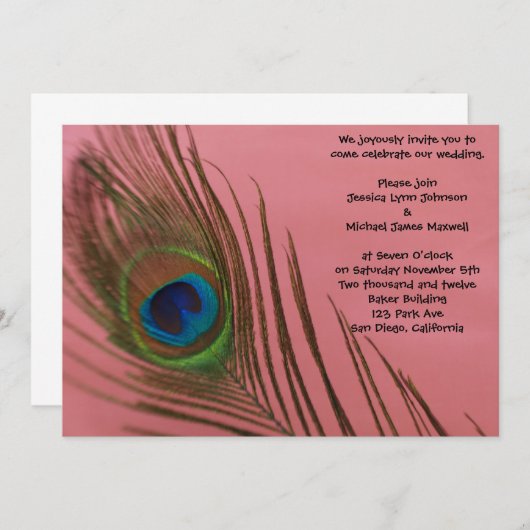 Pink Peacock Wedding Kaart (Voorkant / Achterkant)