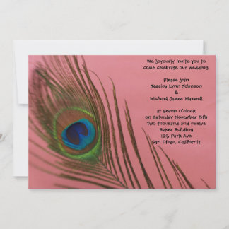Pink Peacock Wedding Kaart