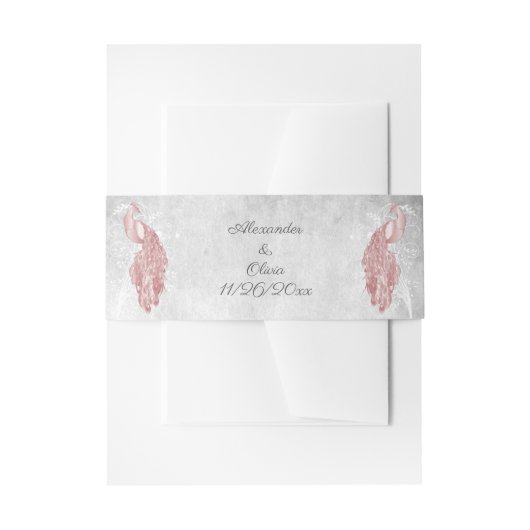 Pink Peacock Wedding Uitnodigingen Wikkel (Voorkant Voorbeeld)