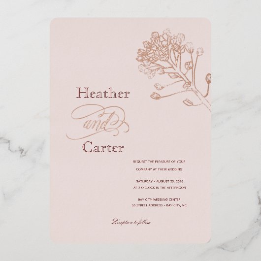 Pink Pearl Botanical Folie Invitation Uitnodiging (Voorkant)
