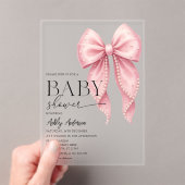 Pink Pearl Bow Girl Baby Shower Acryl Uitnodigingen (Insitu (Draagbaar))