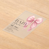 Pink Pearl Bow Girl Baby Shower Acryl Uitnodigingen (Laagn)