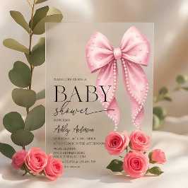 Pink Pearl Bow Girl Baby Shower Acryl Uitnodigingen