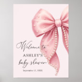 Pink Pearl Bow Girl Baby Shower Welcome  Poster (Voorkant)