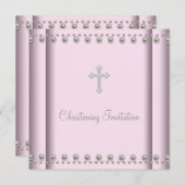 Pink Pearl Cross Baby Girl Doop Kaart (Voorkant / Achterkant)