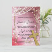  Pink Pearl Cross bruiloft Kaart (Staand voorkant)