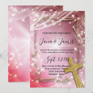 Pink Pearl Cross bruiloft Kaart