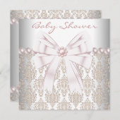 Pink Pearl Damask Baby shower Kaart (Voorkant / Achterkant)