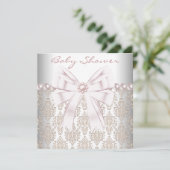 Pink Pearl Damask Baby shower Kaart (Staand voorkant)