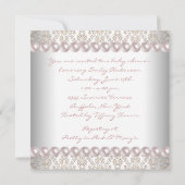 Pink Pearl Damask Baby shower Kaart (Achterkant)