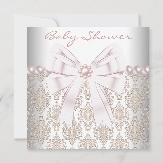 Pink Pearl Damask Baby shower Kaart (Voorkant)