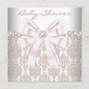 Pink Pearl Damask Baby shower Kaart