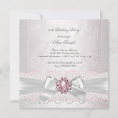 Pink Pearl Lace Damask White Bow Party Kaart (Achterkant)