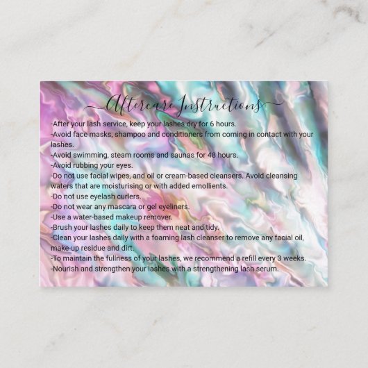 Pink Pearl Opal Glitter Drips Lashes Aftercare Visitekaartje (Achterkant)