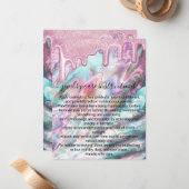 Pink Pearl Opal Glitter Druppels Sieraden Care Kaa Notitiekaartje (Voorkant / Achterkant in situ)