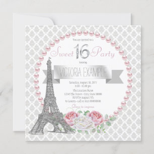 Pink Pearl Paris Sweet 16 Party Kaart