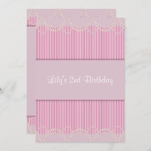 Pink Pearl Pinstripe 2e verjaardag uitnodiging 5x7 (Voorkant / Achterkant)