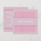 Pink Pearl Pinstripe Meisjes 1e Verjaardagsfeest Kaart (Voorkant / Achterkant)