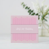 Pink Pearl Pinstripe Meisjes 1e Verjaardagsfeest Kaart (Staand voorkant)