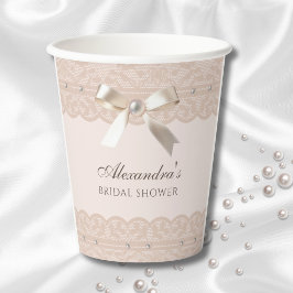 Pink Pearl Satin Bow  Lace Vrijgezellenfeest Papieren Bekers