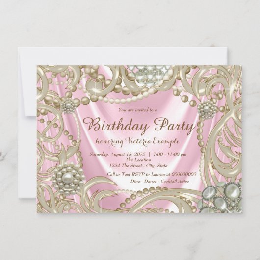 Pink Pearl verjaardagsfeestje Kaart (Achterkant)