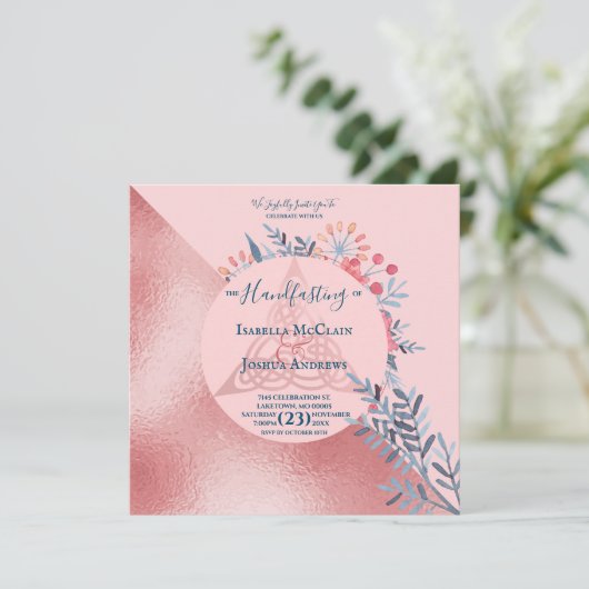 Pink Pearl Waterverf Floral Pagan Handfasting Aankondiging (Staand voorkant)
