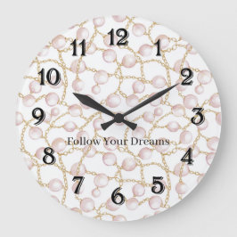 Pink Pearls Gold Chain Grote Klok