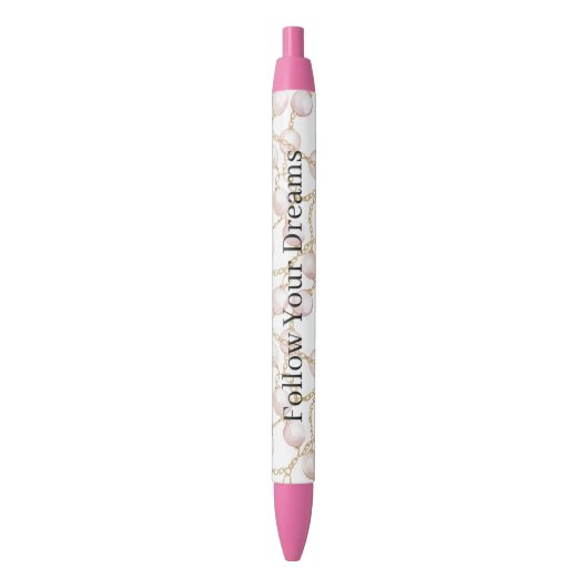 Pink Pearls Gold Chain   Zwarte Inkt Pen (Voorkant Verticaal)