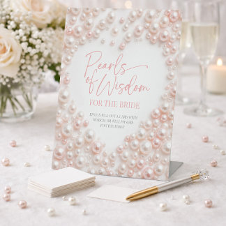 Pink Pearls of Wisdom Bridal Shower Sign Reclamebord Met Voetstuk