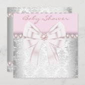 Pink Pearls Pink Damask Baby shower Kaart (Voorkant / Achterkant)