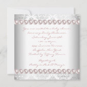 Pink Pearls Pink Damask Baby shower Kaart (Achterkant)