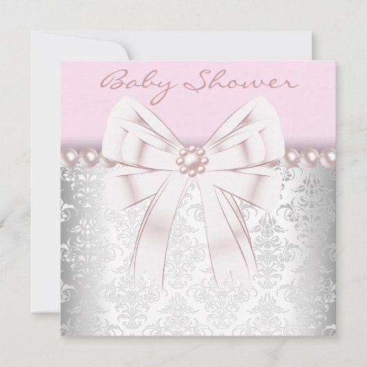 Pink Pearls Pink Damask Baby shower Kaart (Voorkant)