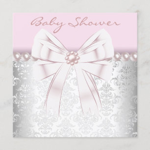 Pink Pearls Pink Damask Baby shower Kaart