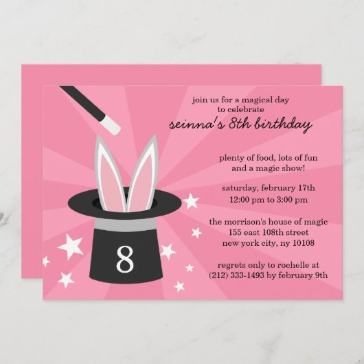 Pink Peek-a-Boo Rabbit Custom Magic Birthday Party Kaart (Voorkant / Achterkant)