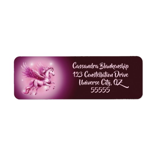 Pink Pegasus  Fantasy Adreslabel Etiket (Voorkant)