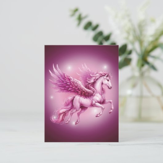 Pink Pegasus  Fantasy Briefkaart (Staand voorkant)