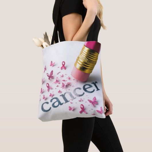 Pink Pencil Erasing Cancer Text  Tote Bag (Dichtbij)
