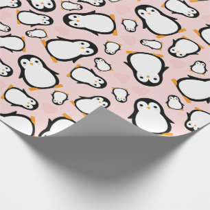 Pink Penguin Baby shower Cadeaupapier