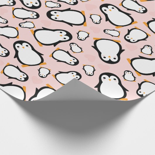 Pink Penguin Baby shower Cadeaupapier (Hoek)