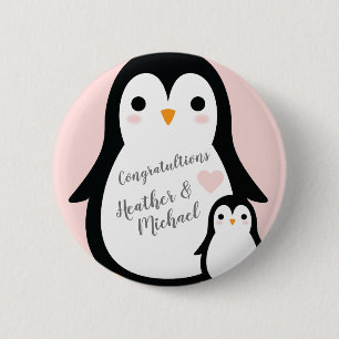 Pink Penguin Baby shower Ronde Button 5,7 Cm