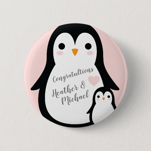 Pink Penguin Baby shower Ronde Button 5,7 Cm (Voorkant)