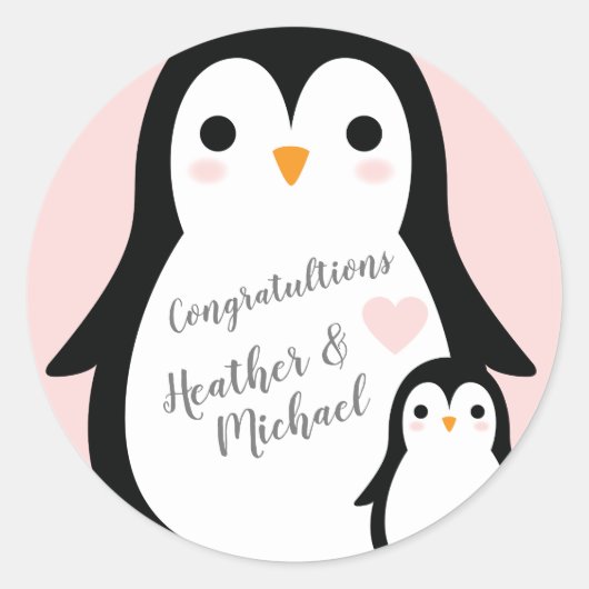Pink Penguin Baby shower Ronde Sticker (Voorkant)