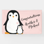 Pink Penguin Baby shower Spandoek (Horizontaal)
