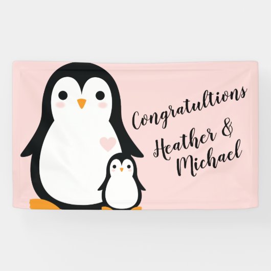 Pink Penguin Baby shower Spandoek (Horizontaal)