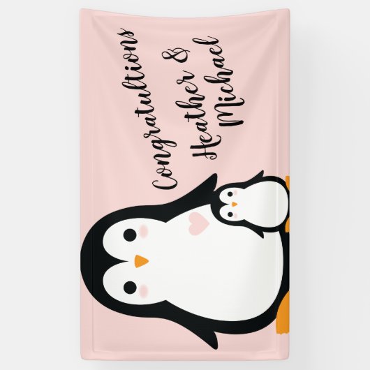 Pink Penguin Baby shower Spandoek (Verticaal)
