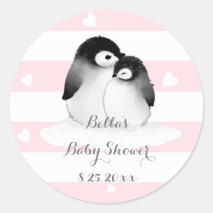 PInk Penguin Baby shower Stickers