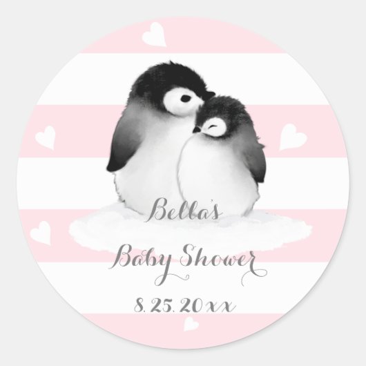 PInk Penguin Baby shower Stickers (Voorkant)