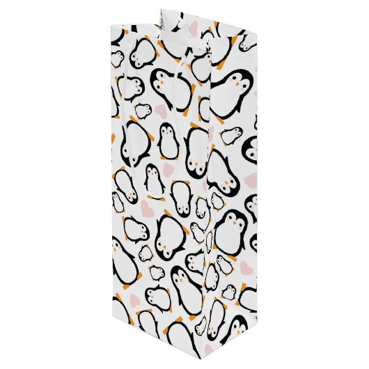 Pink Penguin Baby shower Wijn Cadeautas (Achterkant Gekanteld)