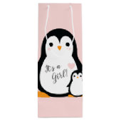Pink Penguin Baby shower Wijn Cadeautas (Achterkant)