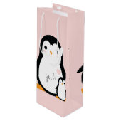 Pink Penguin Baby shower Wijn Cadeautas (Voorkant Gekanteld)